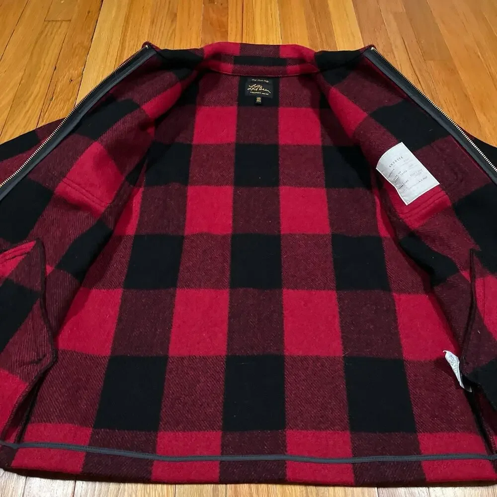 LL Bean Archive Collection Beans Stag Jacket Wool Blend Red Buffalo Plaid Medium